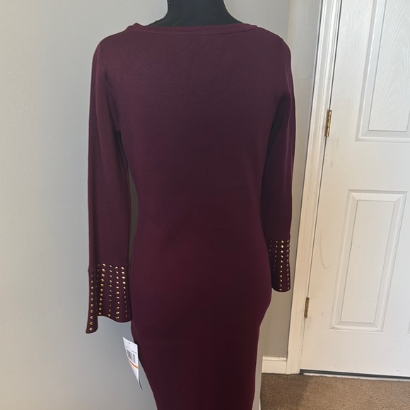 Elegant Burgundy Dress with Gold Accents - Picture 3 of 6